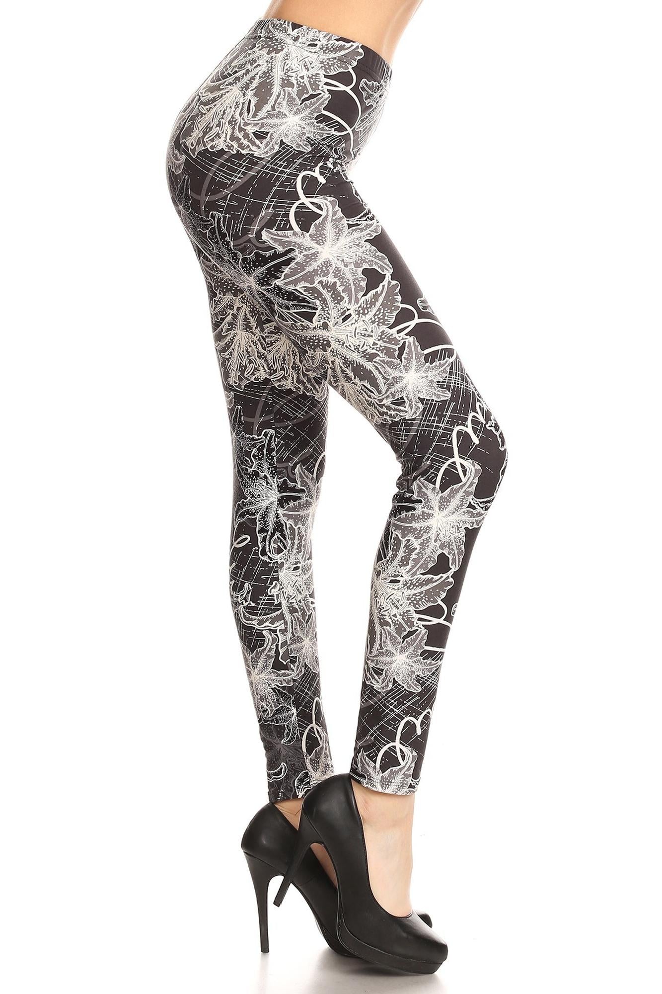 Buttery Smooth Scratchy Monochrome Leaf Leggings