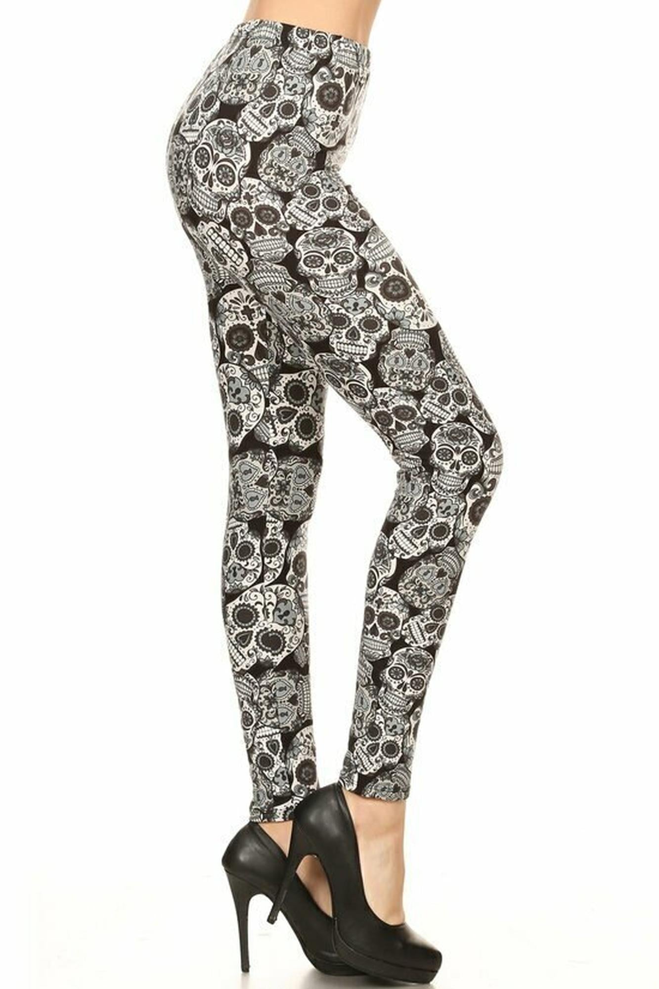 Buttery Smooth Charcoal Sugar Skull Leggings