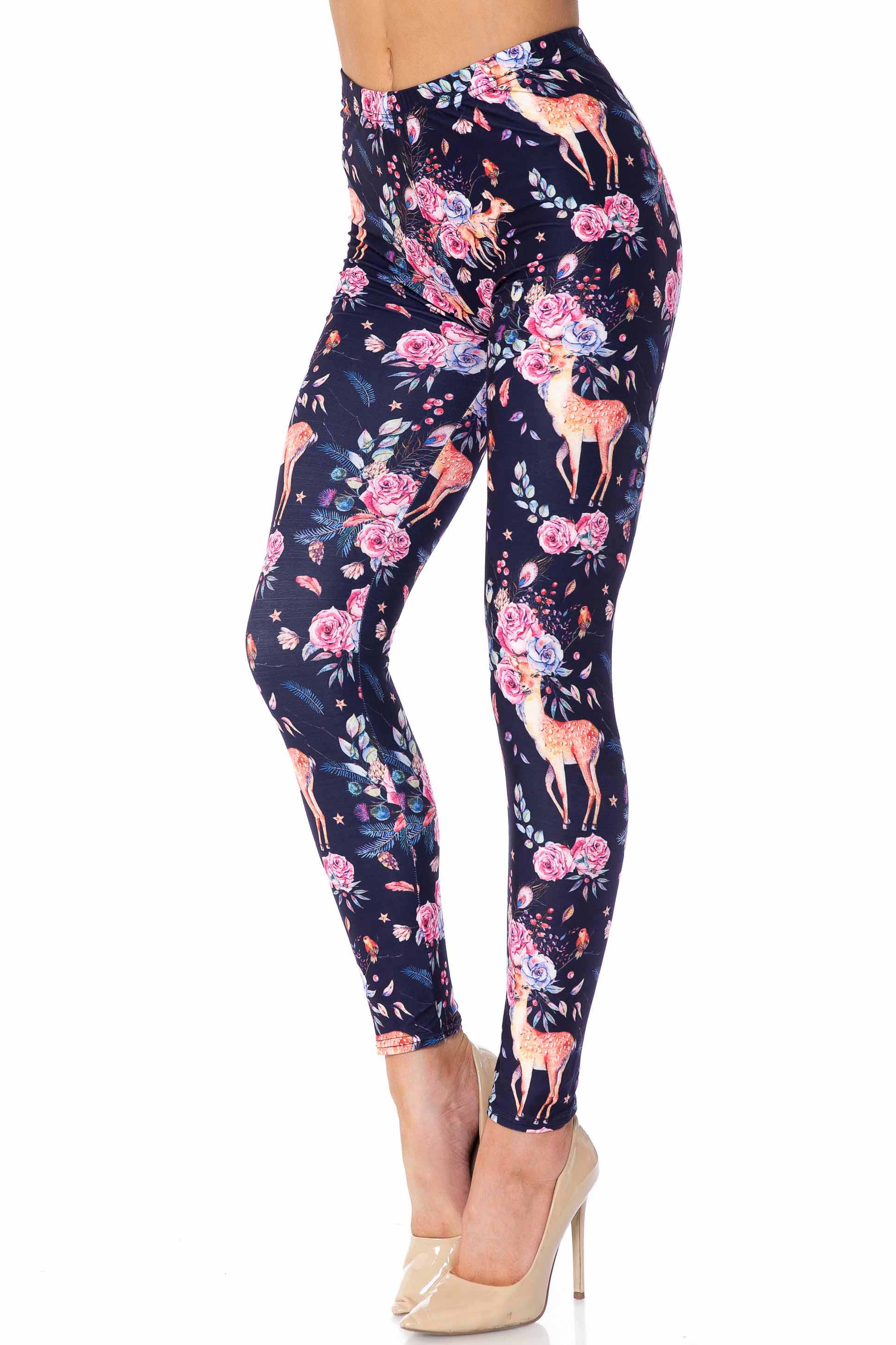 Creamy Soft Woodland Floral Fawn Leggings - USA Fashion