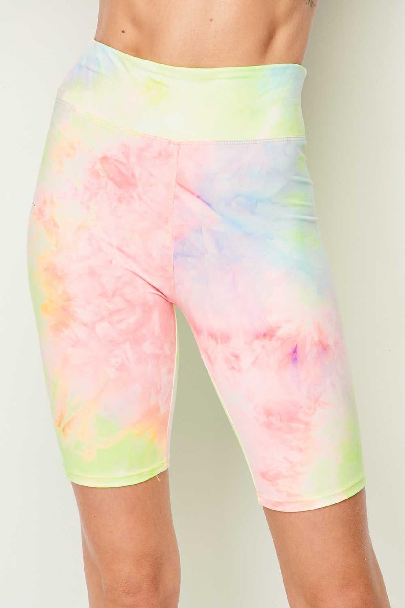 Buttery Soft Pastel Tie Dye High Waisted Biker Premium Shorts - 3 Inch Waist