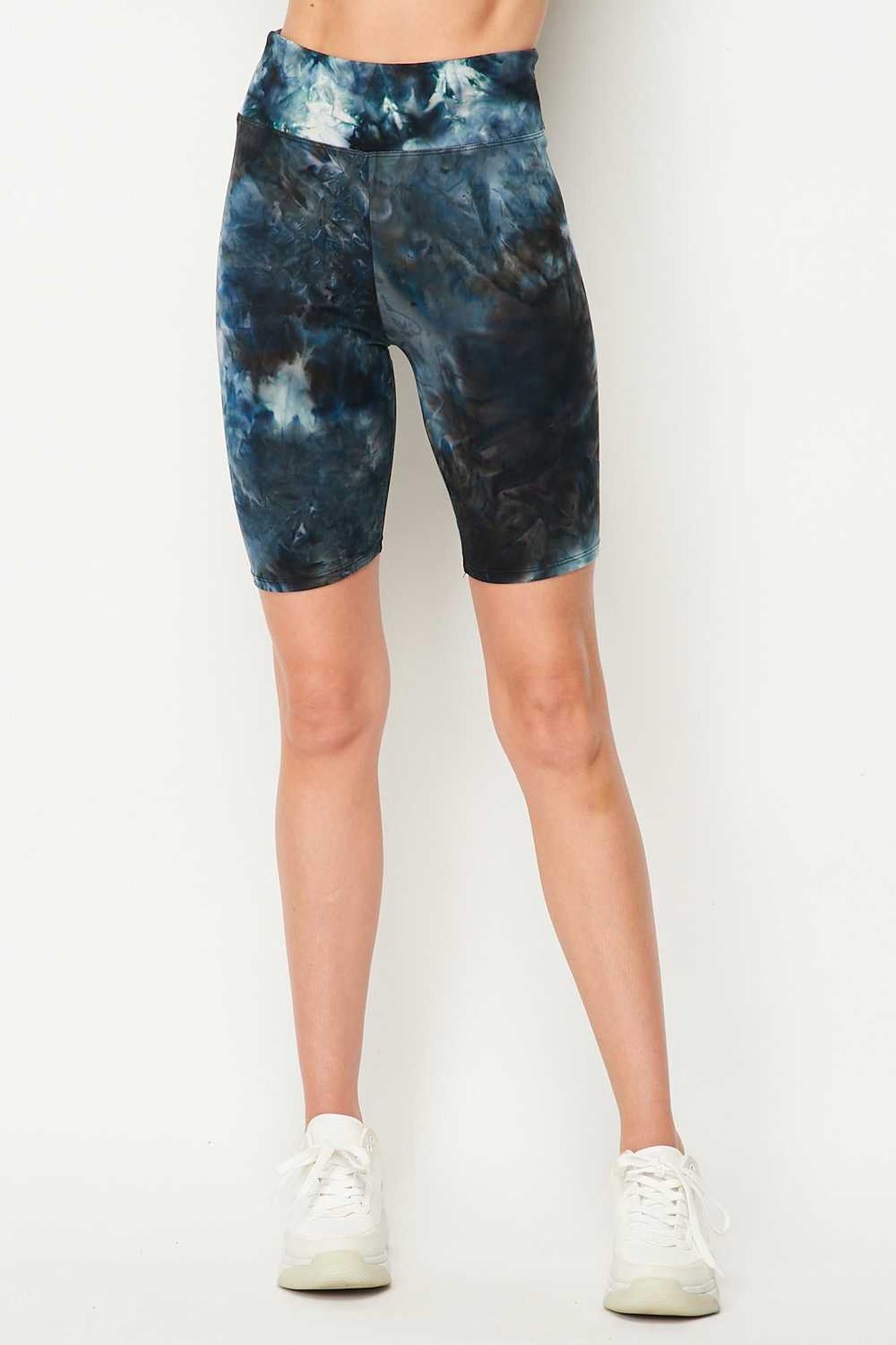 Buttery Soft Steel Blue Tie Dye High Waisted Biker Premium Shorts - 3 Inch Waist