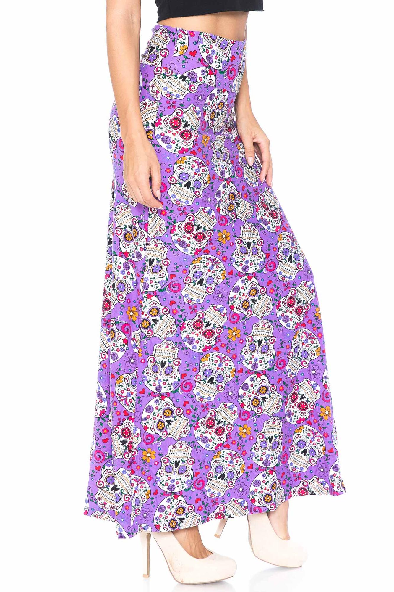 Buttery Soft Purple Sugar Skull Maxi Modern Skirt