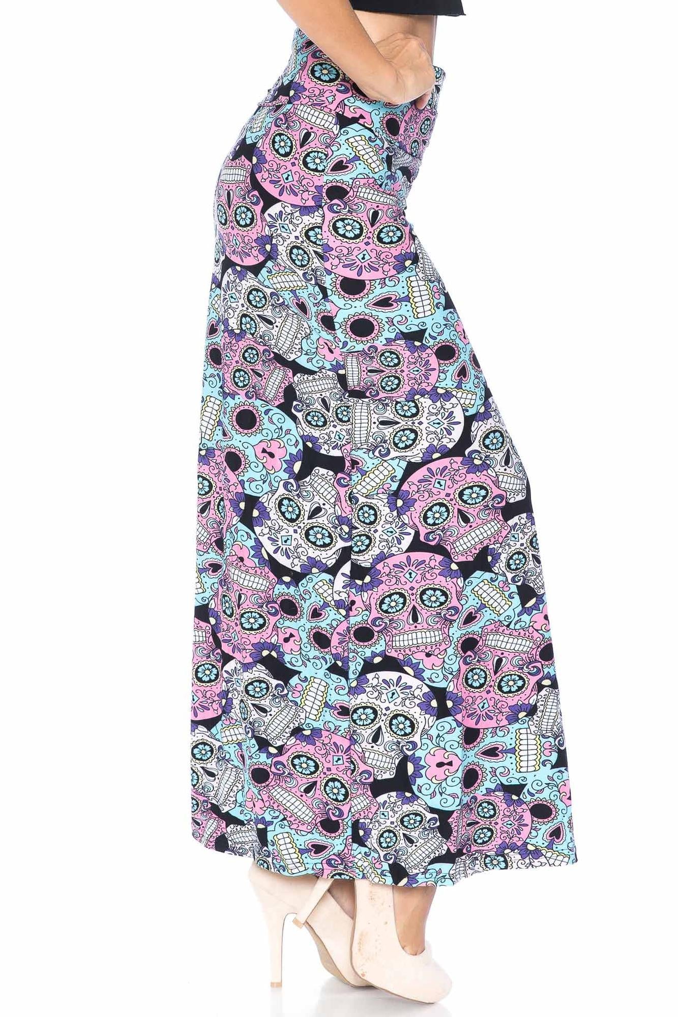 Buttery Soft Pastel Sugar Skull Maxi Modern Skirt
