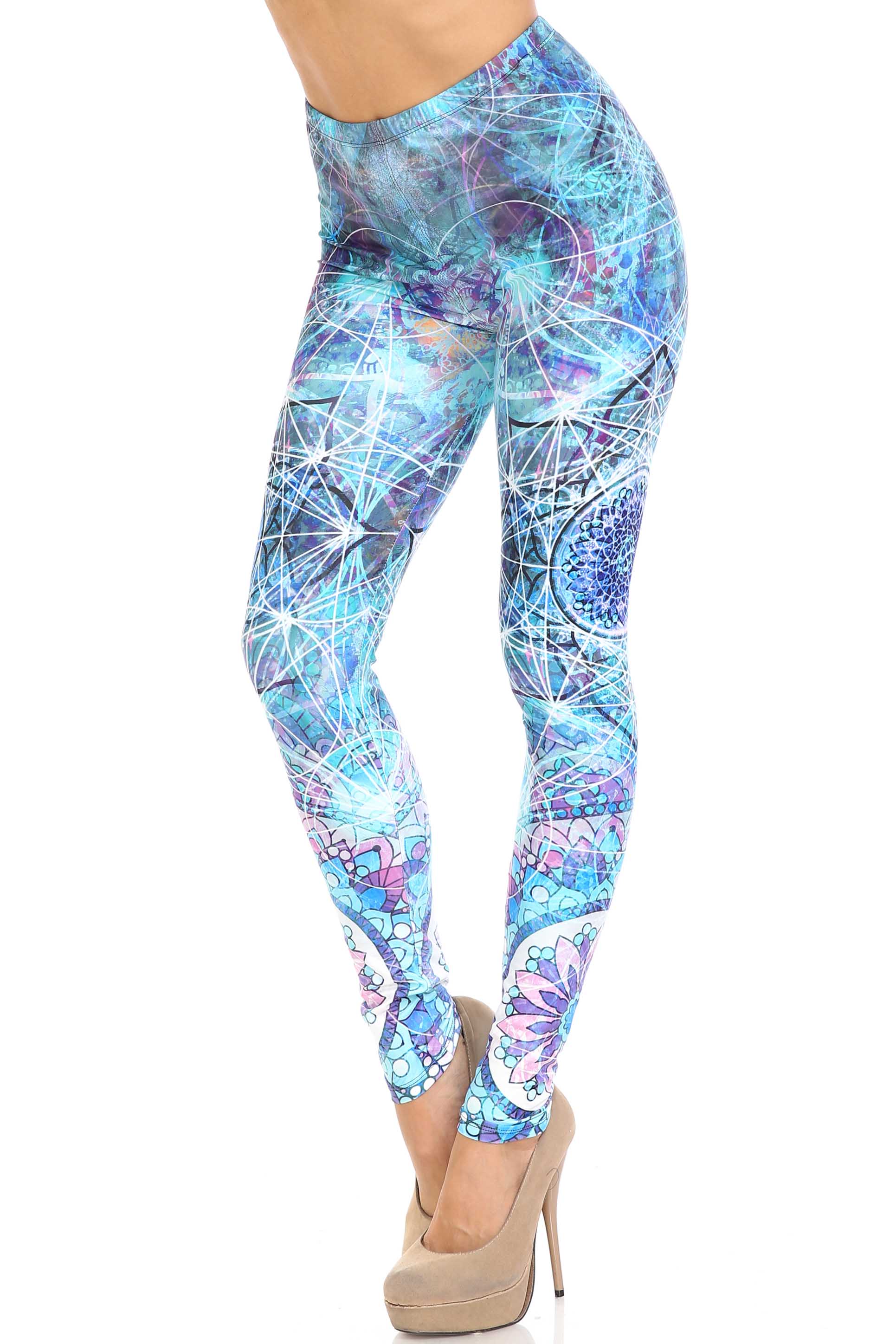 Creamy Soft Cyan Mandala Leggings - USA Fashion