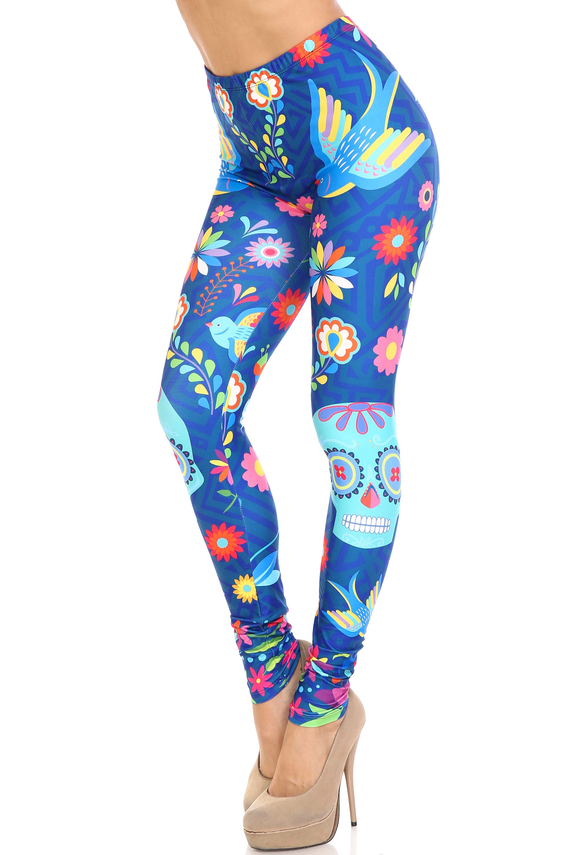 Creamy Soft Garden of Eden Sugar Skull Leggings - USA Fashion