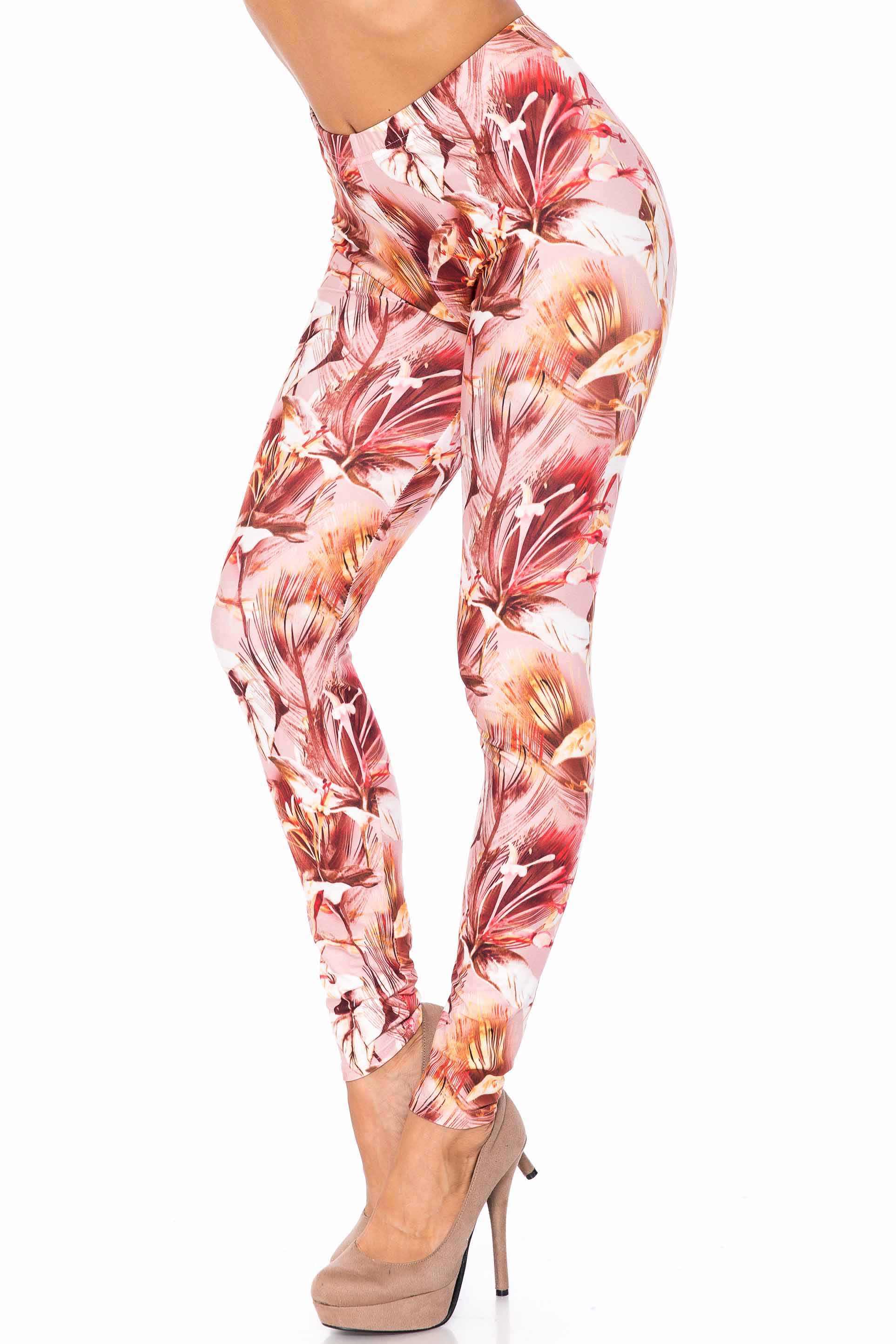 Creamy Soft Mocha Floral Leggings - USA Fashion