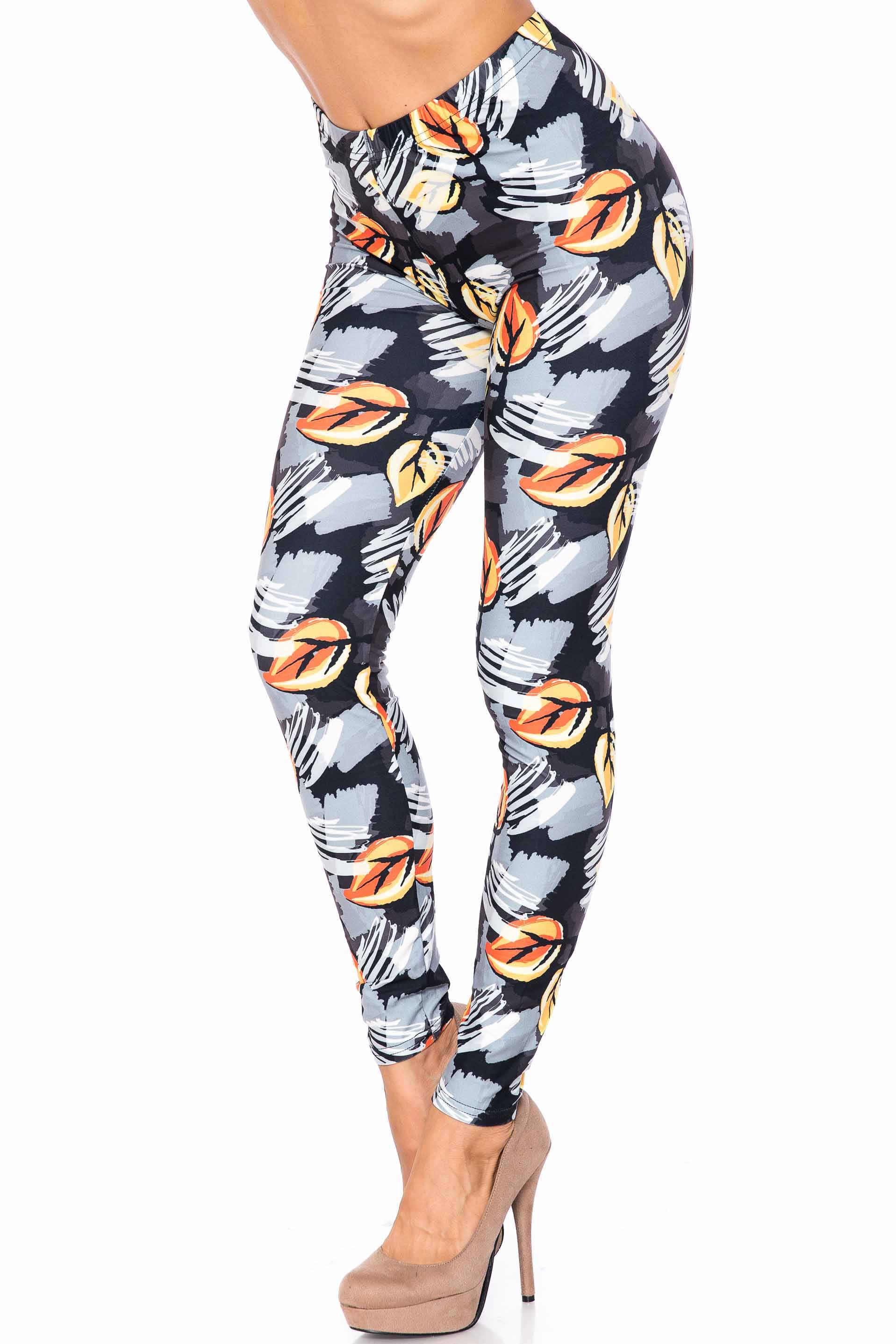 Creamy Soft Orange Leaf Breeze Leggings - USA Fashion