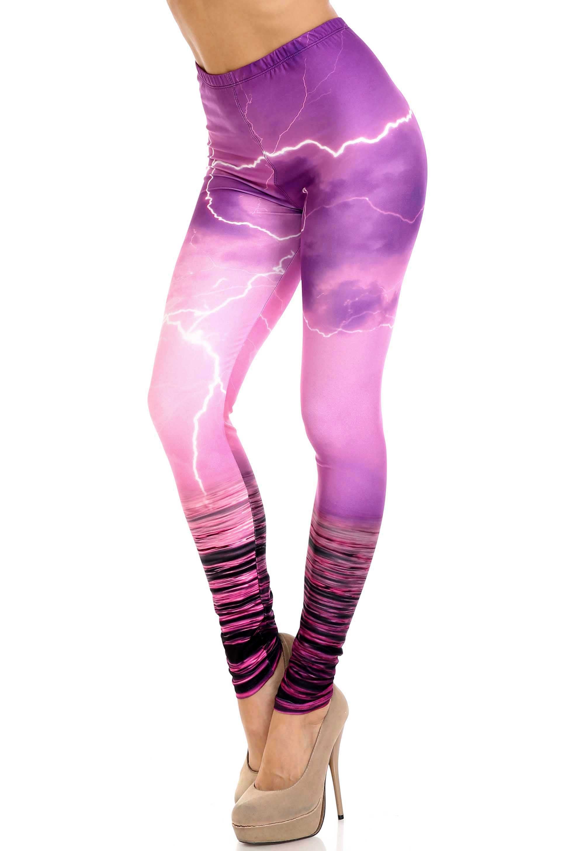 Creamy Soft Pink Lightning Storm Leggings - USA Fashion