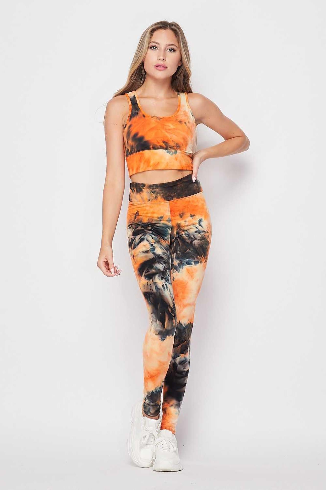 Tie Dye 2 Piece High Waisted Leggings and Crop Premium Top Set
