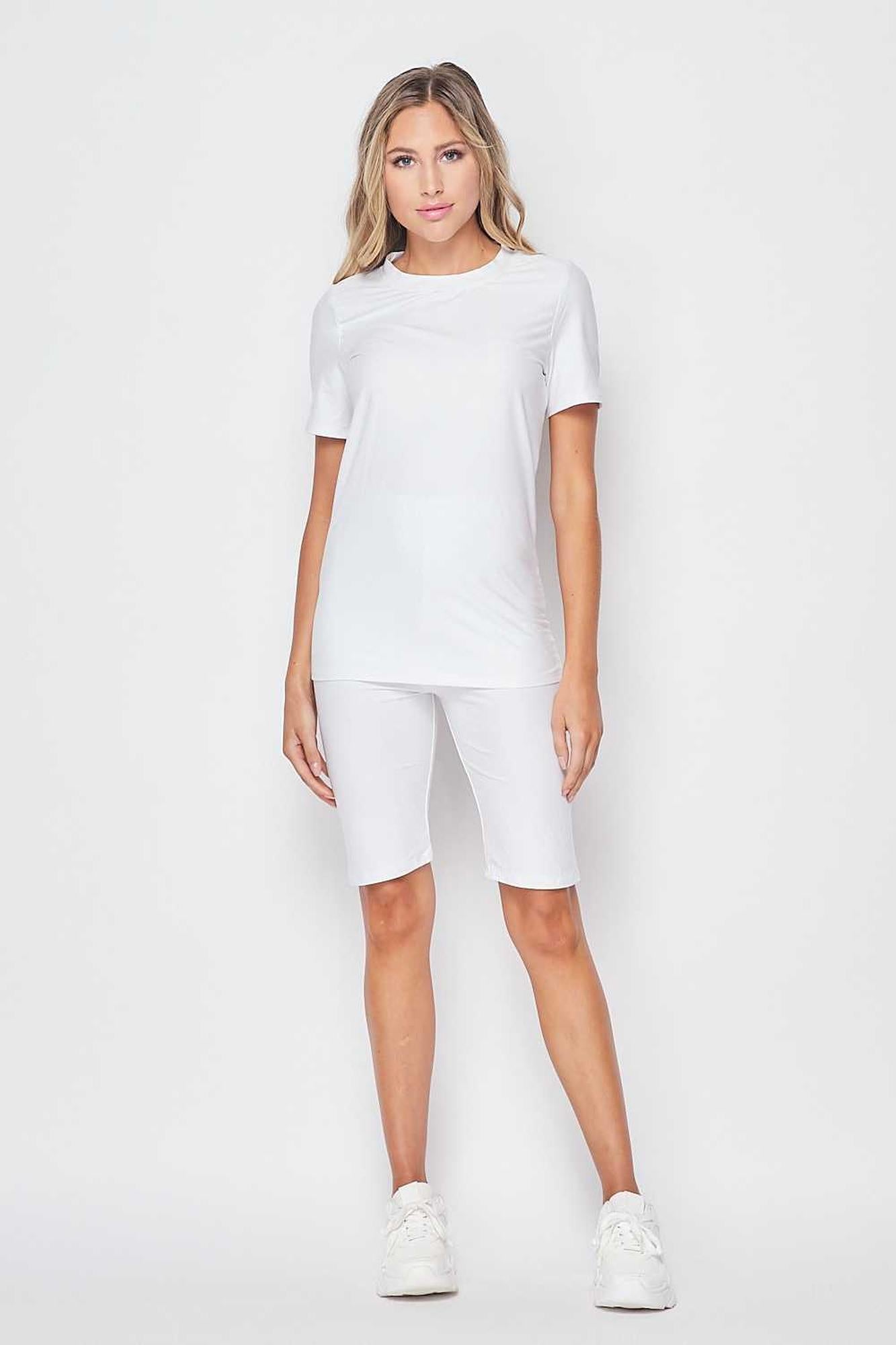 2 Piece Buttery Soft Essential Solid Biker Premium Shorts and T-Modern Shirt Set