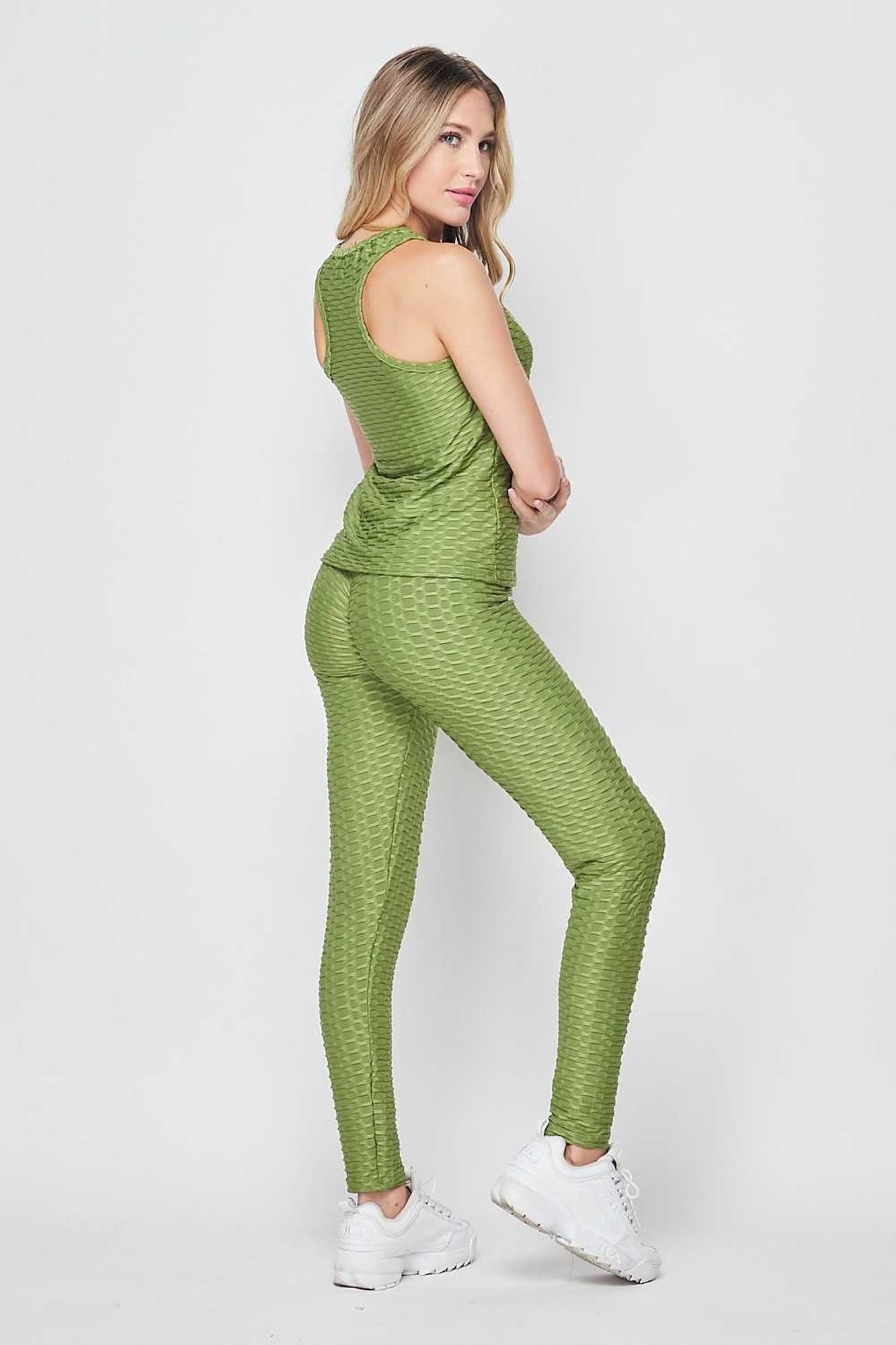 2 Piece Scrunch Butt Leggings and Tank Premium Top Set