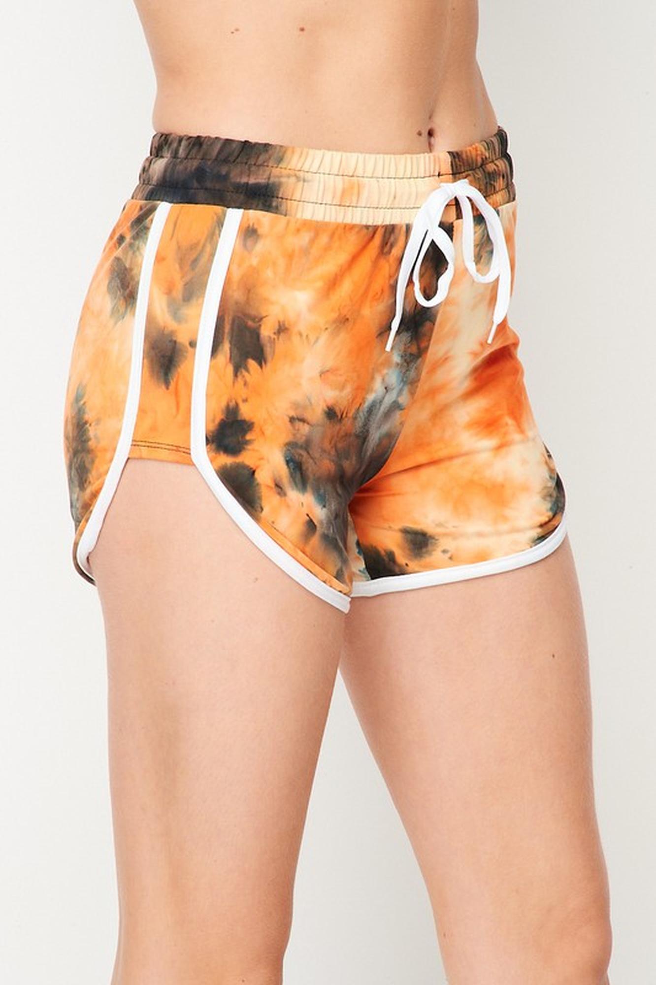 Buttery Soft Orange Tie Dye Side Striped Adjustable drawstring waist Dolphin Premium Shorts
