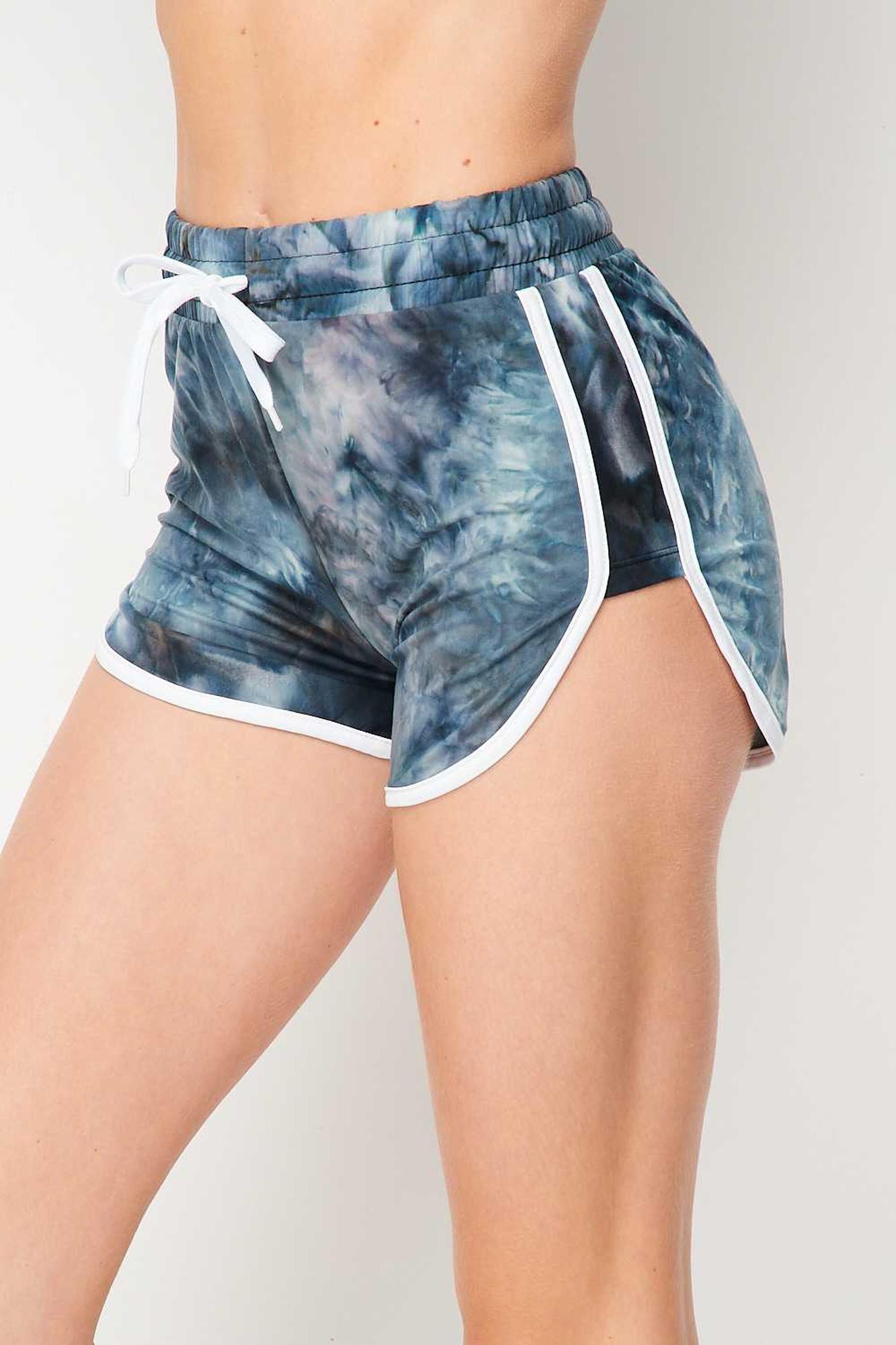 Buttery Soft Navy Tie Dye Side Striped Adjustable drawstring waist Dolphin Premium Shorts