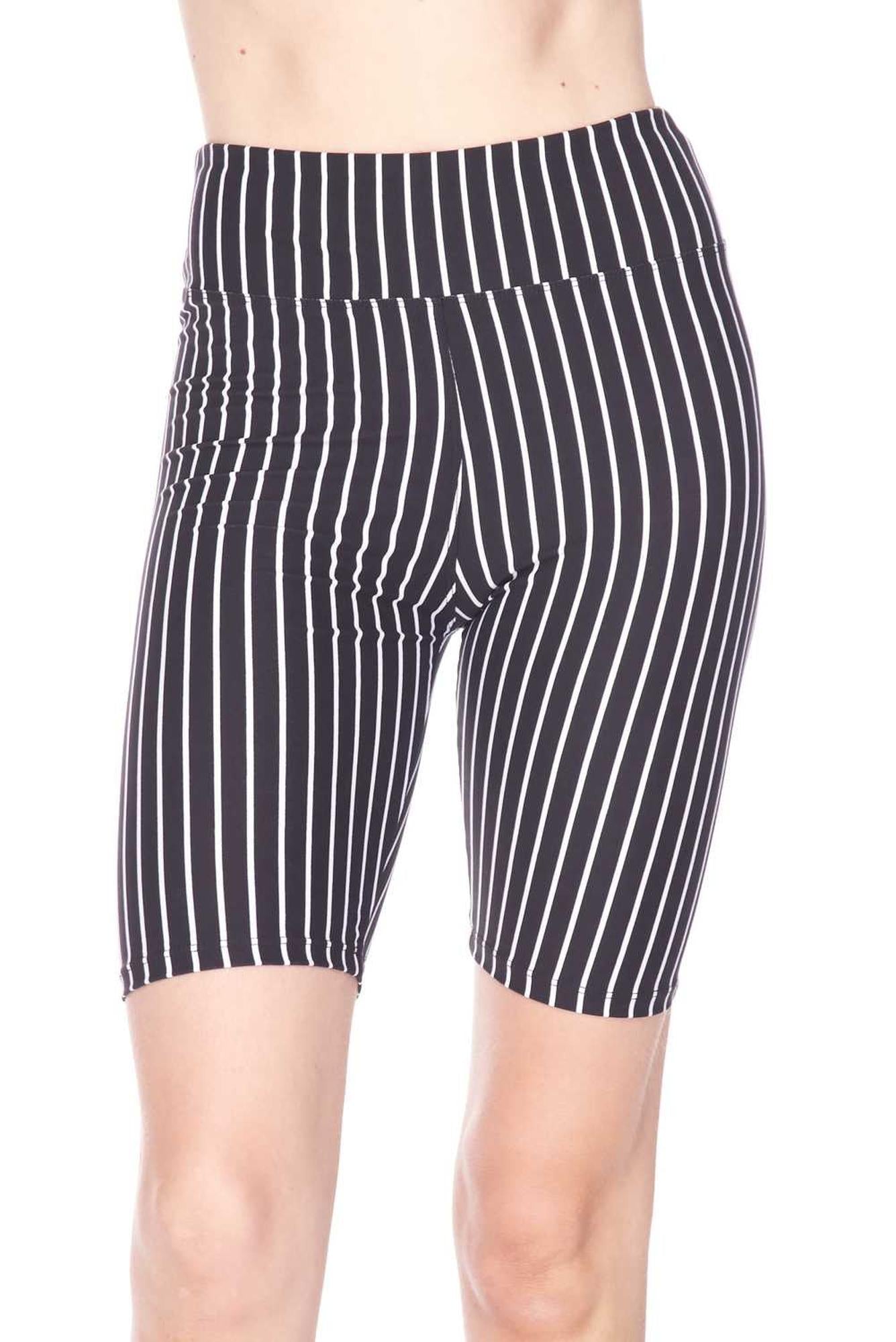 Buttery Soft Black Pinstripe Biker Premium Shorts - 3 Inch Waist Band
