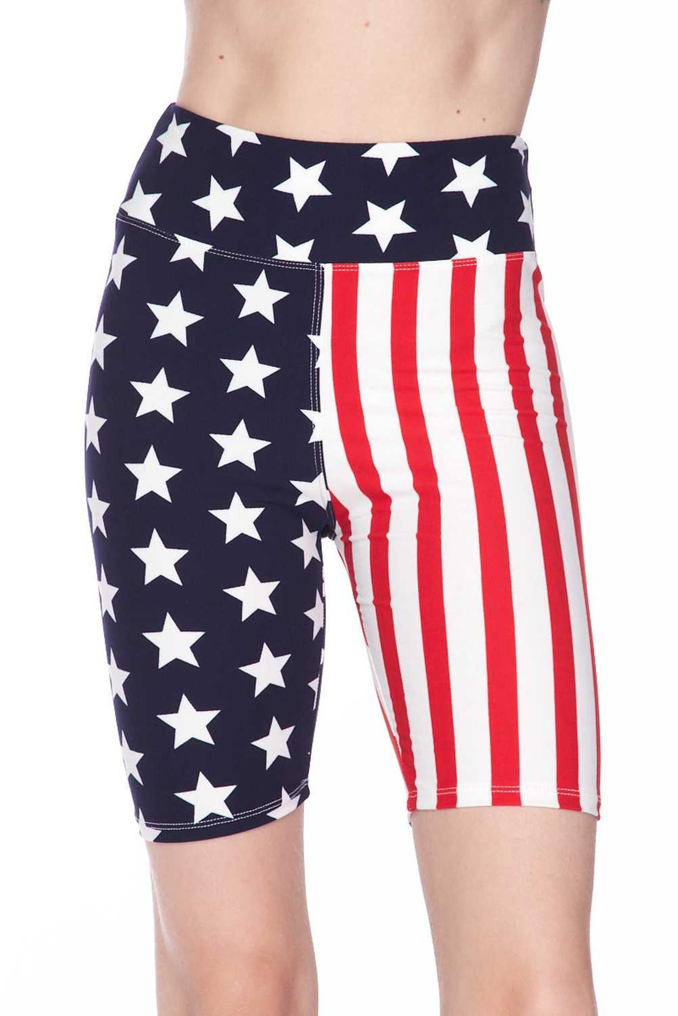 Buttery Soft USA Flag High Waist Biker Premium Shorts - 3 Inch Waist