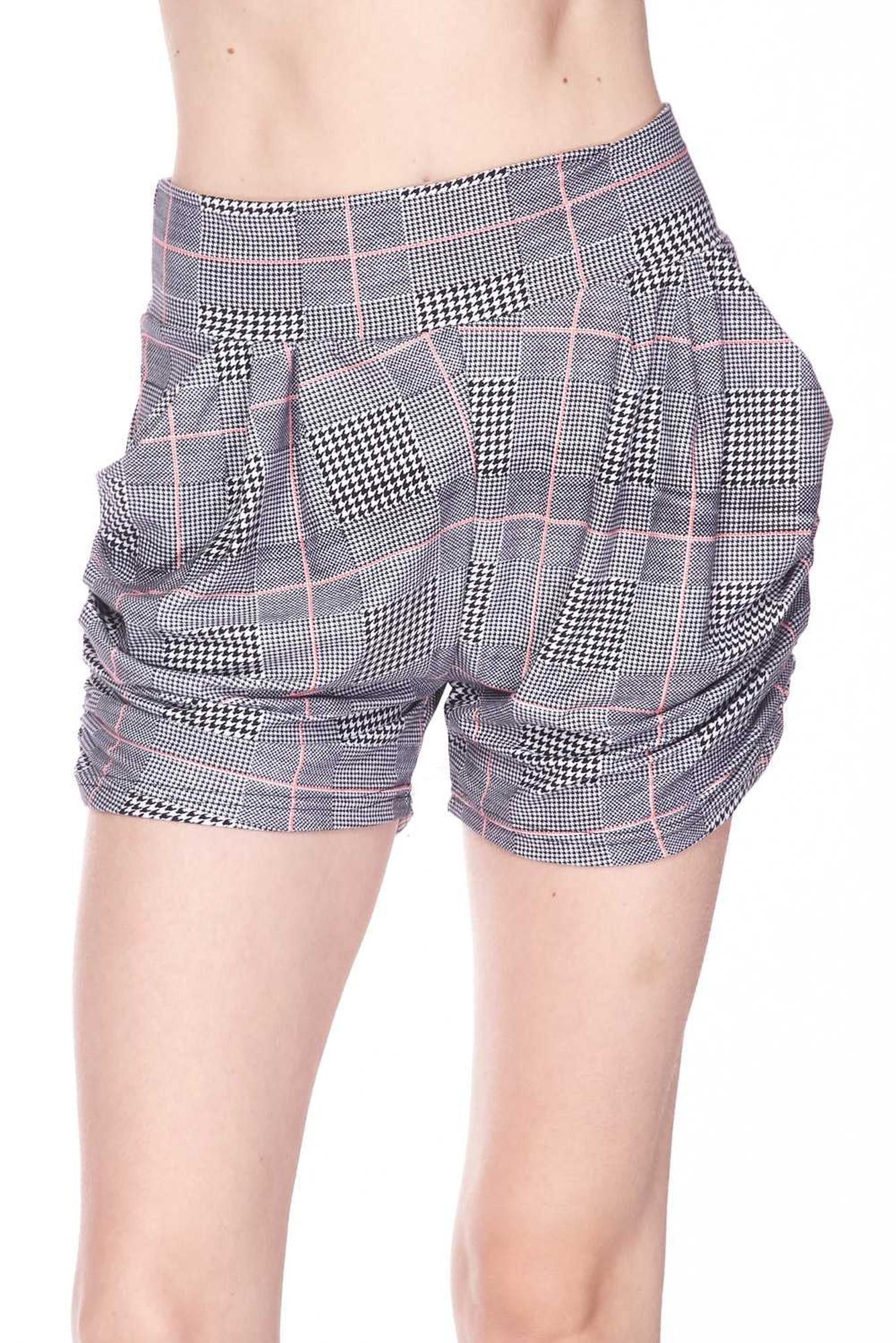 Buttery Soft Coral Accent Textured Houndstooth Harem Premium Shorts