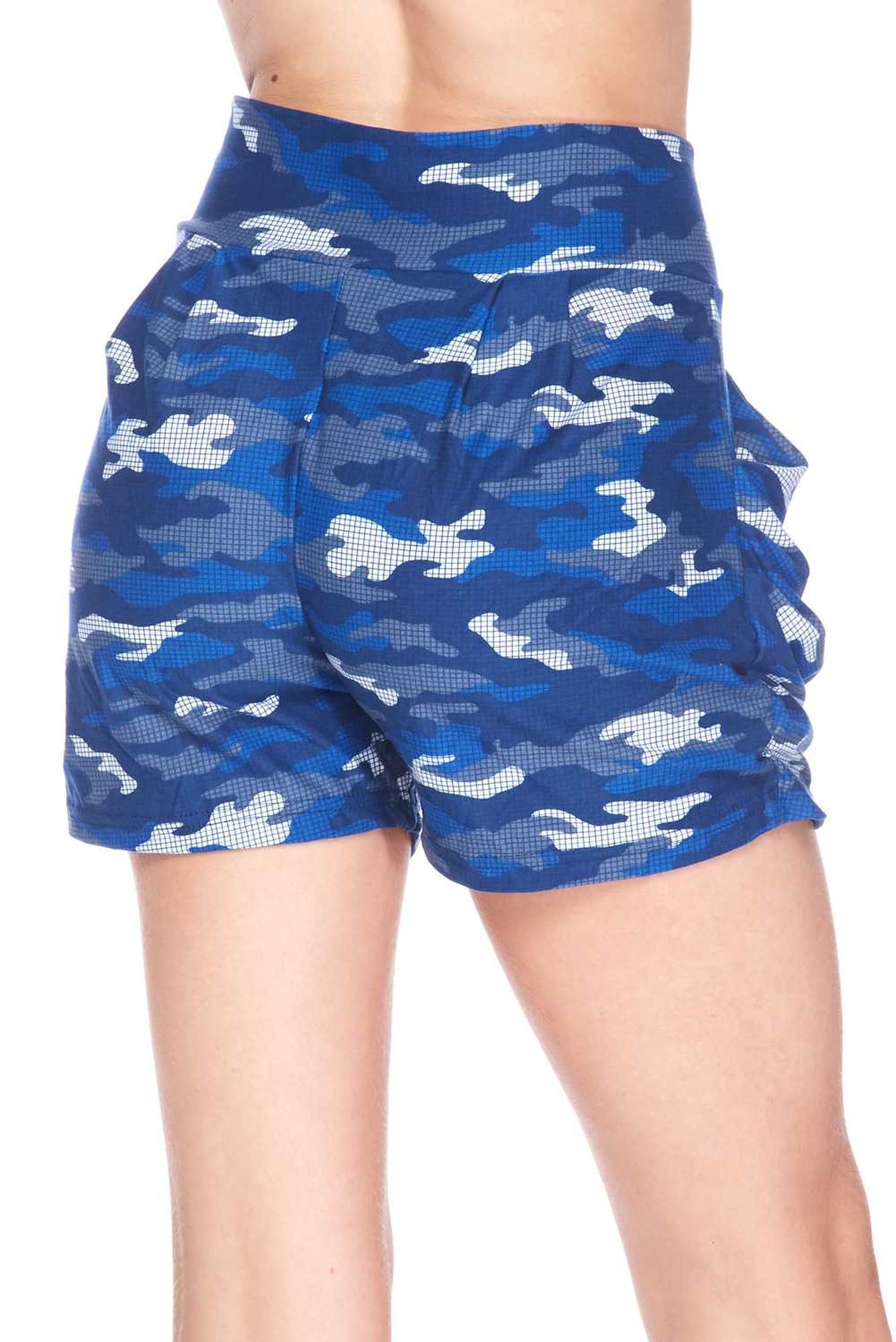 Buttery Soft Blue Grid Camouflage Harem Premium Shorts
