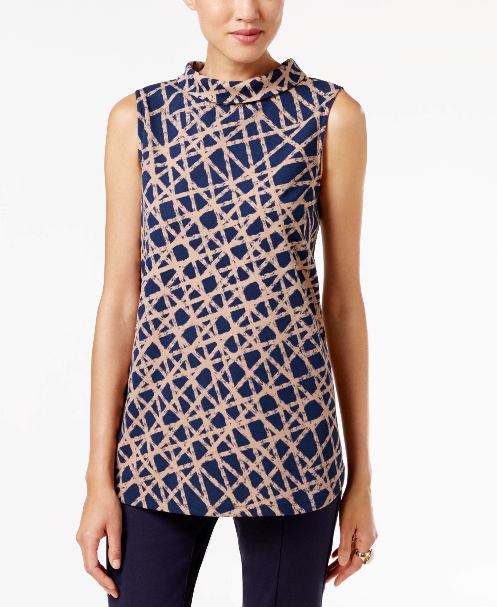 Alfani Petite Printed Funnel Neck Premium Top