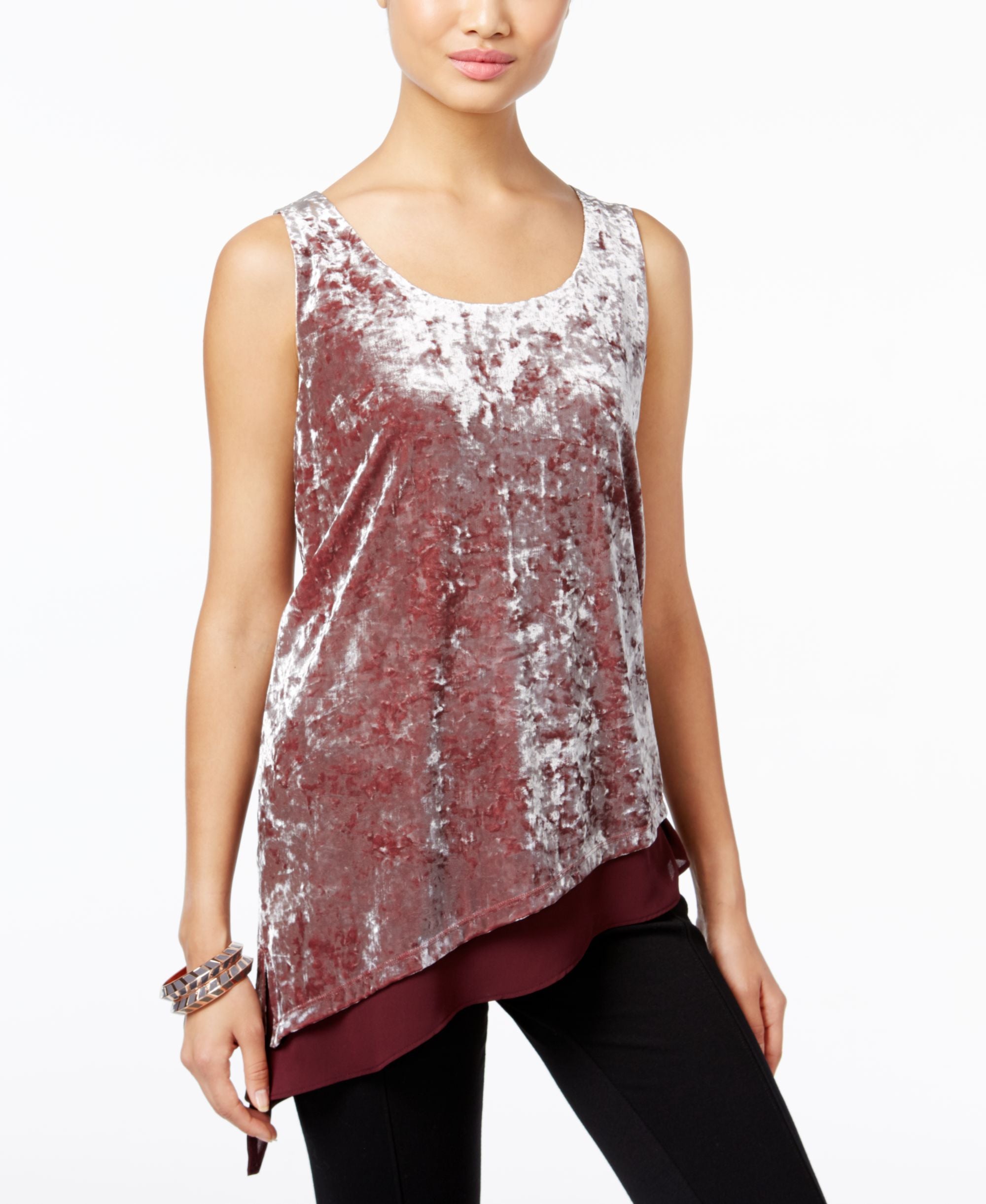 Inc International Concepts Petite Mixed-Media Velvet Premium Top