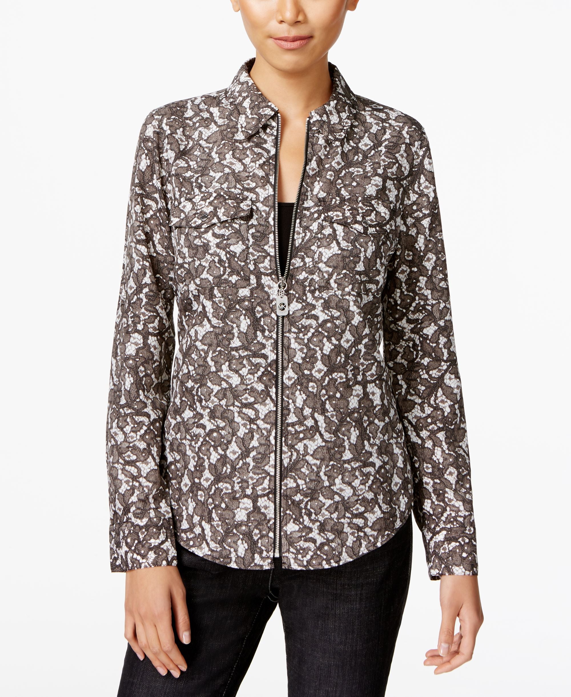 Michael Michael Kors Petite Lace Zip Up Modern Shirt