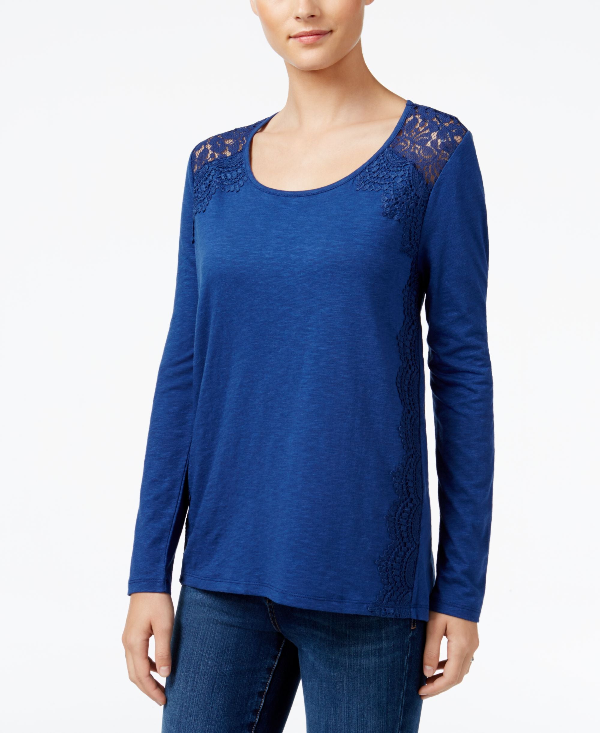 Style & Co Petite Lace Trim Premium Top