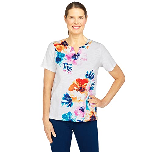 Alfred Dunner Women's Petite Embellished Textured Floral Knit Premium Top