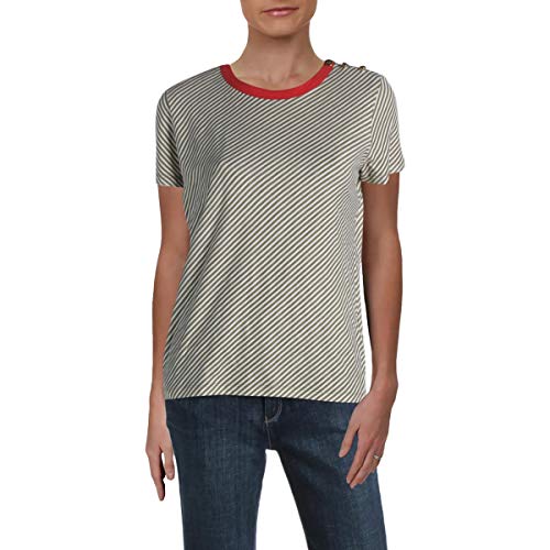 Lauren Ralph Lauren Stripe Print Button Shoulder Cotton T-Modern Shirt