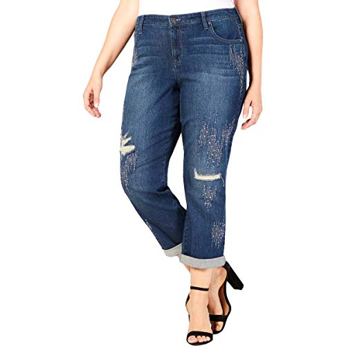Plus Size Embellished Distressed Boyfriend-Fit Premium Jeans