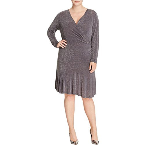 Michael Kors Womens Plus Long-Sleeve Wrap Evening Dress