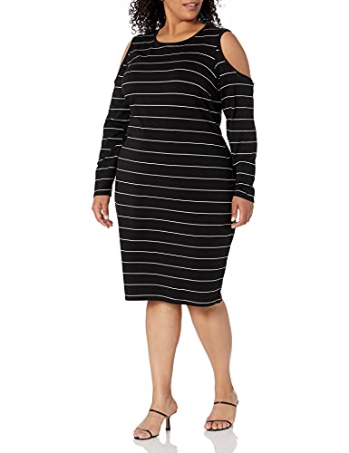 Modern Plus Size Striped Cold-Shoulder Dress