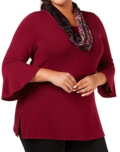 Plus Size Bell-Sleeve Premium Top & Printed Velvet Scarf