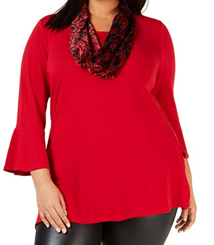 Plus Size Bell-Sleeve Premium Top & Printed Velvet Scarf