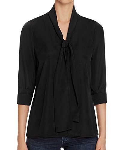 Finity Womens Bow Crepe Button-Down Premium Top