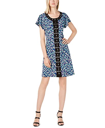 Petite Grommet-Trimmed Printed Dress