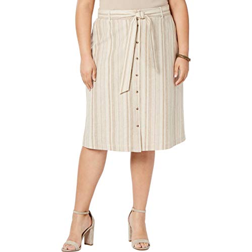 Modern Plus Size Striped Button-Front Midi Modern Skirt