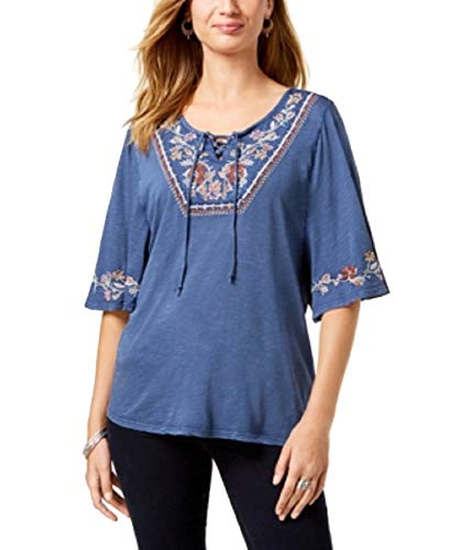 Embroidered Short-Sleeve Peasant Premium Top