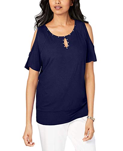 Petite Studded Cold-Shoulder Keyhole Premium Top