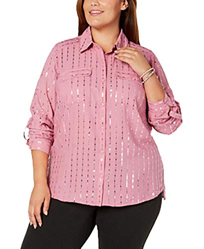 Plus Size Foil-Print Utility Modern Shirt