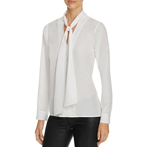 Finity Womens Bow Crepe Button-Down Premium Top