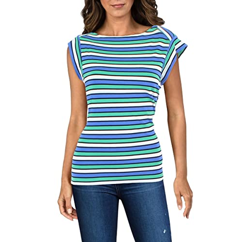 Anne Klein Womens Cap Sleeve Striped Pullover Premium Top