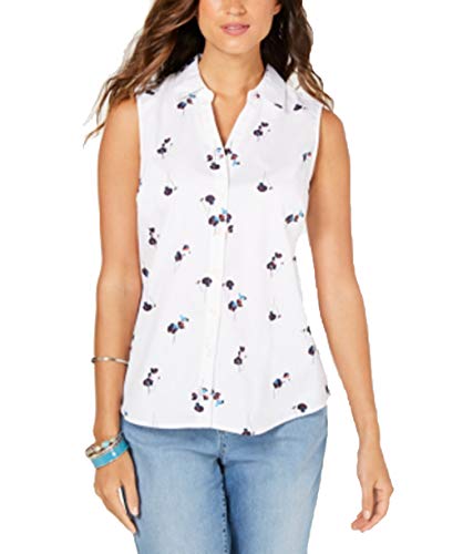 Sleeveless Floral-Print Signature Blouse