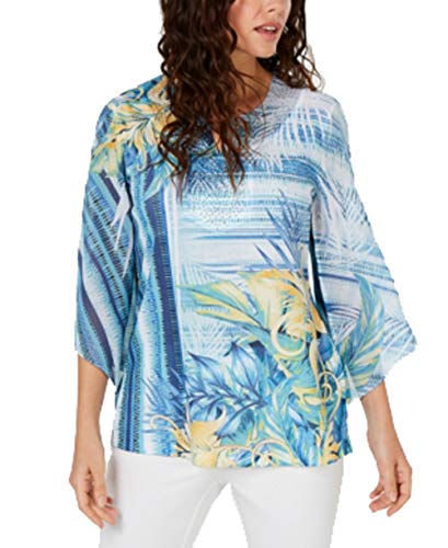 JM Collection Women's Printed Chiffon Premium Top Miami Palm S
