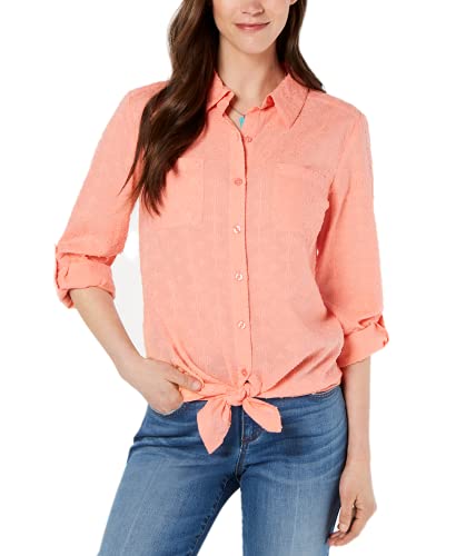 Button-Down Tie-Hem Cotton Premium Top