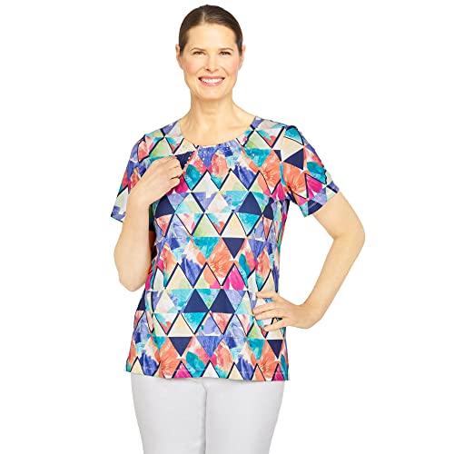 Alfred Dunner Women's Petite Embellished Textured Floral Knit Premium Top