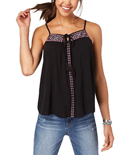 Juniors' Embroidered Tie-Front Tank Premium Top