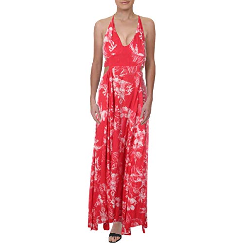 Free People Womens Floral Spaghetti Strap Sleeveless Maxi Dress Raspberry L