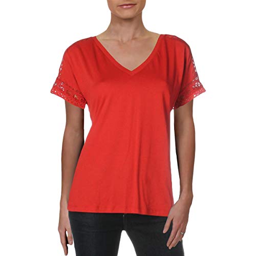 Lauren Ralph Lauren Lace Trim Short-Sleeve Premium Top