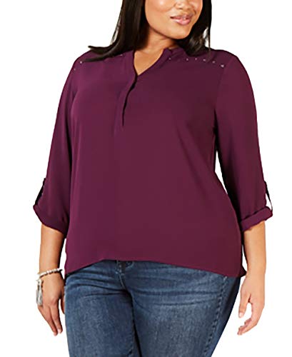 Plus Size Embellished Roll-Tab-Sleeve Premium Top