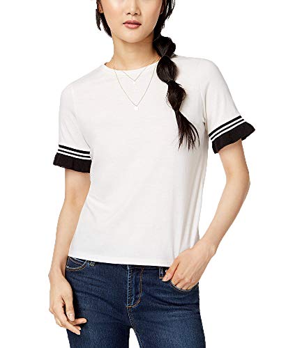 Juniors' Contrast Stripe Ruffle-Sleeve T-Modern Shirt