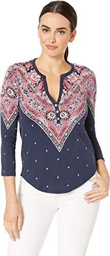Cotton Bandana-Print Henley Premium Top